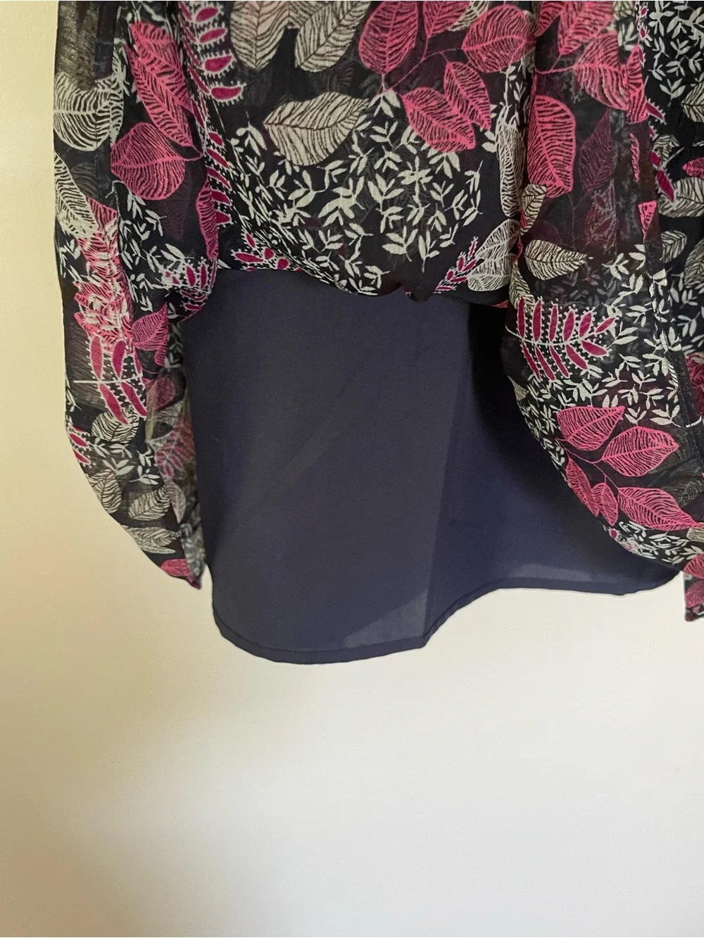 LOFT Black Midi Skirt with Pink and Gray Floral Print